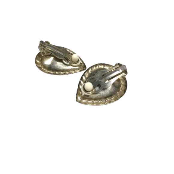 Vintage 50's Teardrop Silver-tone Lucite Earrings - Clear Faceted Glass Clip-ons - Picture 7 of 7